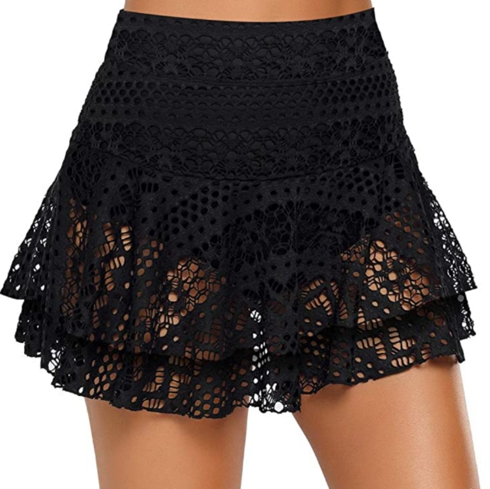 High Waisted Bikini Bottoms with Attached Skirt